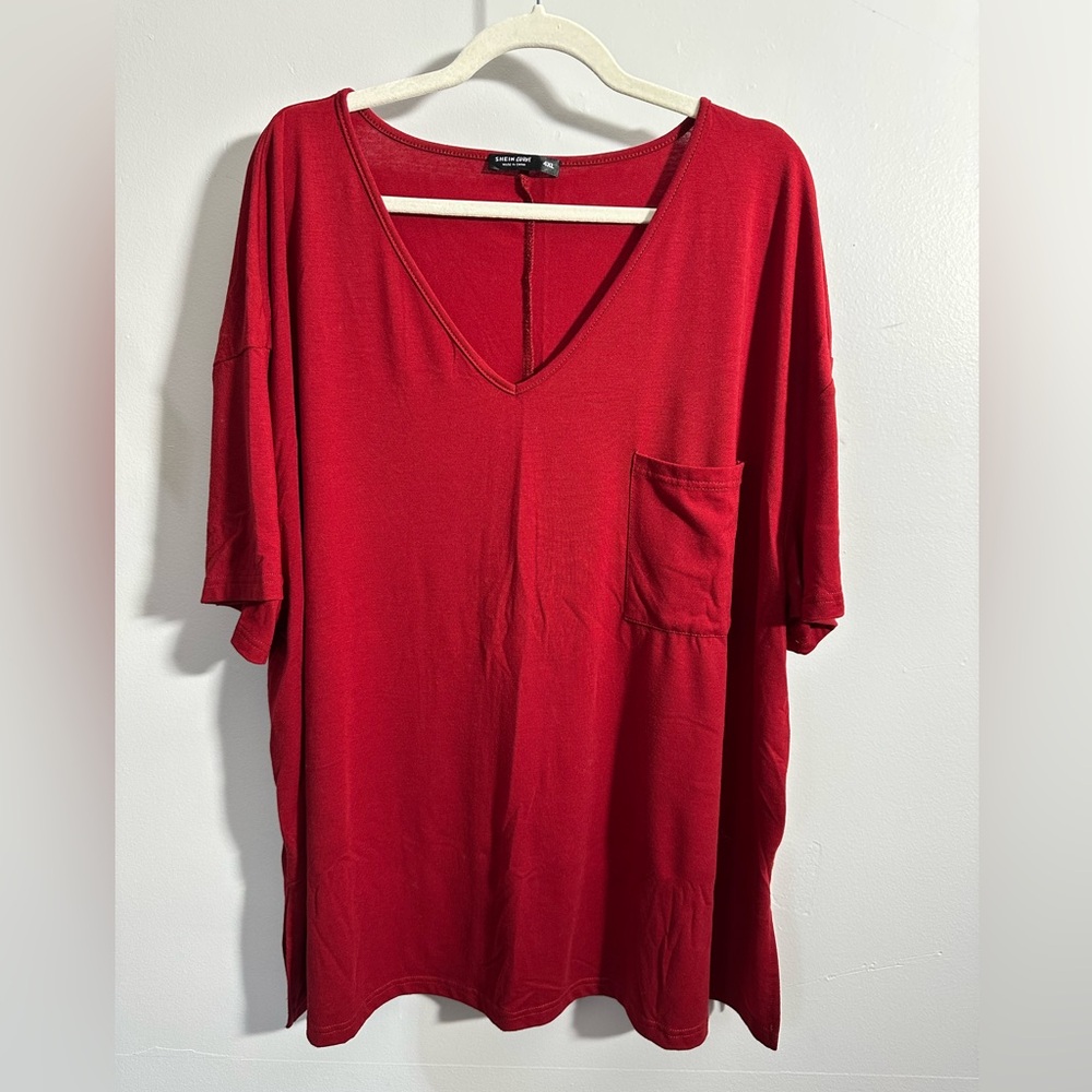 Shein Curve Women’s 4XL Knit Top Red Pocket‎ Short Sleeve T-shirt | SKU 0502
